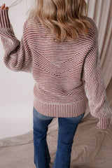 Red Striped Print Ribbed Knit Boat Neck Baggy Sweater