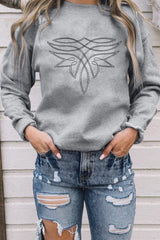 Western Pattern Embroidered Drop Shoulder Pullover Top