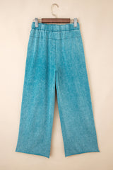 Mineral Wash Lace-up High Waist Raw Hem Patched Pocket Pants