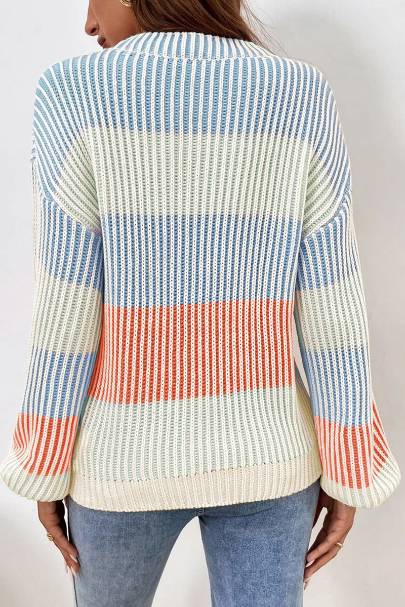 Soft Color block Textured Knit Bubble Sleeve Sweater