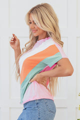Color Block Patchwork Seamed Crewneck T Shirt
