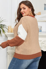 Contrast Stitch Detail Color Block Knitted Plus Size Sweater