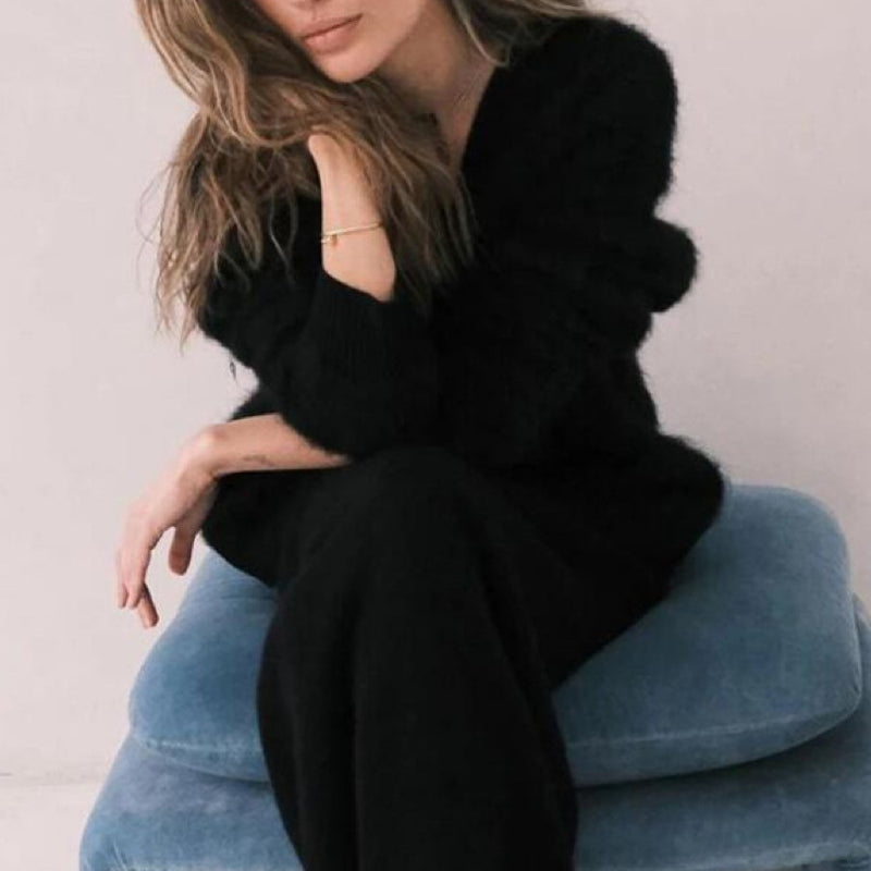 Loose V-neck Button Cardigan Fall Winter Fashion Single Breasted Knitted Sweater Top