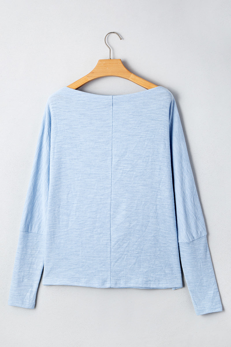 Solid Color Batwing Long Sleeve Top