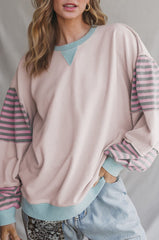 Striped Color block Patchwork Drop Shoulder Sweatshirt