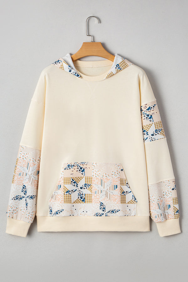 Western Geo Pattern Patchwork Hoodie with Kangaroo Pocket