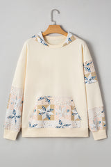 Western Geo Pattern Patchwork Hoodie with Kangaroo Pocket