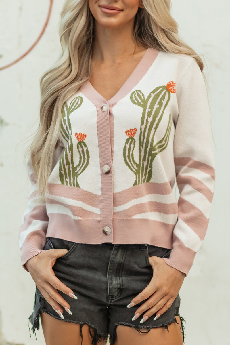 Desert Cactus Buttoned Front Sweater Cardigan