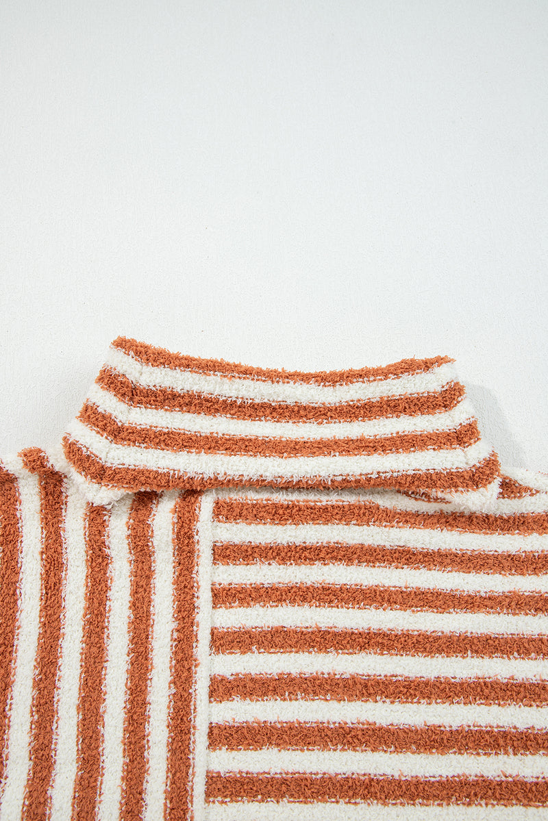 Stripe Cowl Neck Drop Shoulder Sweater