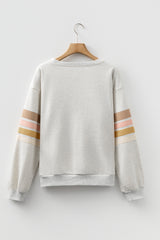 Light Grey Multicolored Striped Patchwork Drop Shoulder Sweatshirt