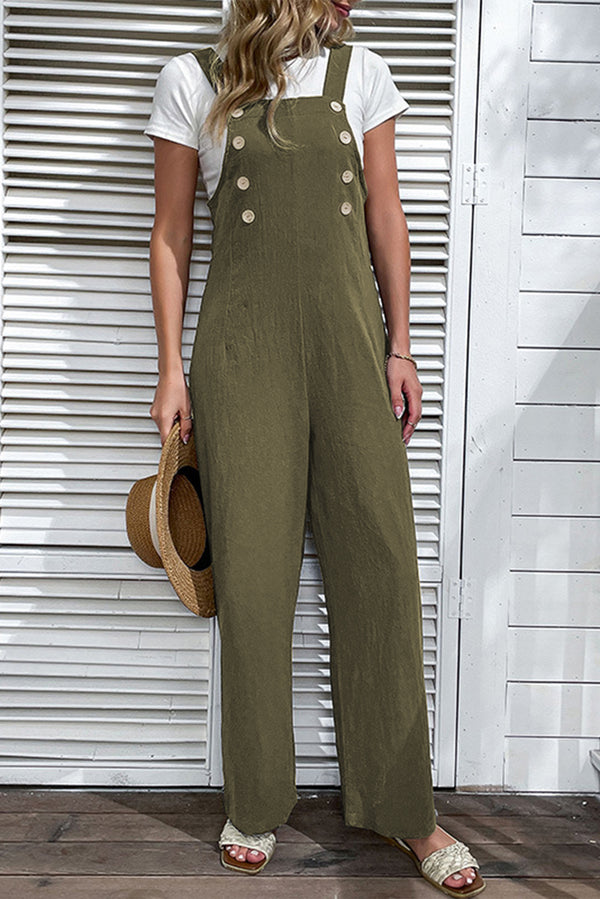 Solid Color Buttoned Straight Leg Overall