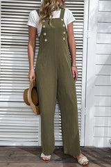 Solid Color Buttoned Straight Leg Overall