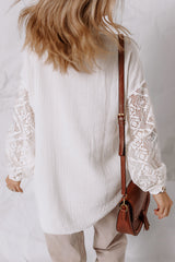 Cotton Gauze Lace Patchwork Long Sleeve Shirt