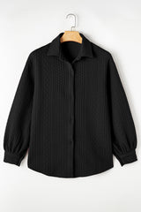 Black Cable Texture Puff Sleeve Loose Shacket