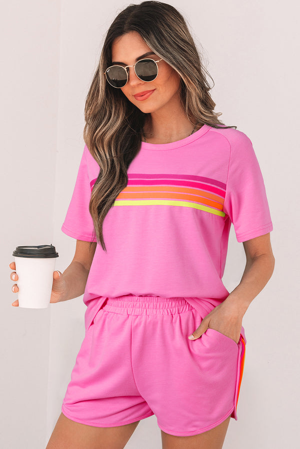 Striped T-shirt Patch Front Casual Tee