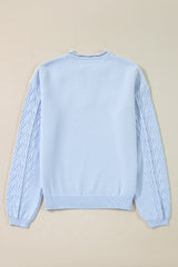 Solid Flower Detail Knitted Notched Neck Sweater