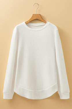 Rounded Hem Waffle Long Sleeve Top