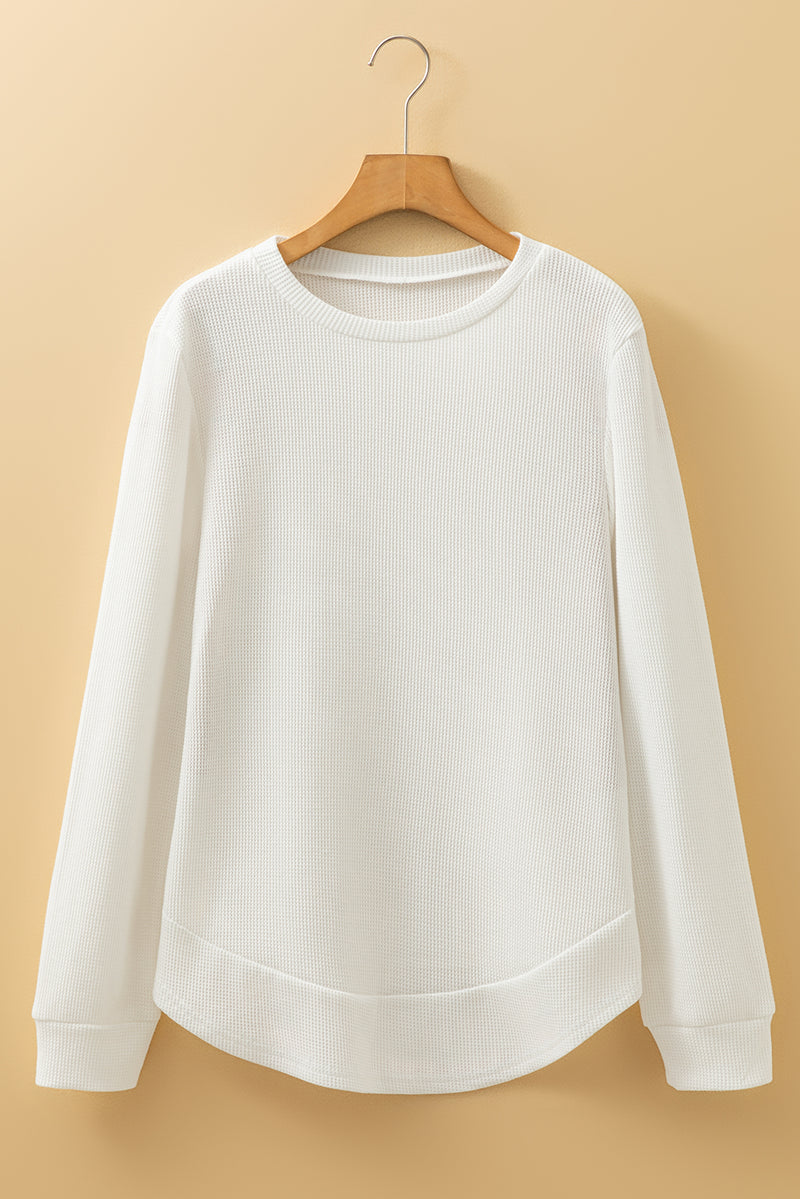 Rounded Hem Waffle Long Sleeve Top