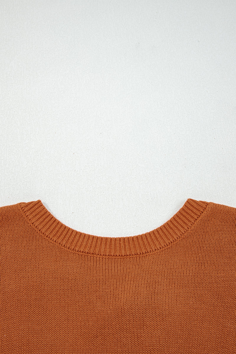 Solid Color Ribbed Trim Drop Shoulder Sweater