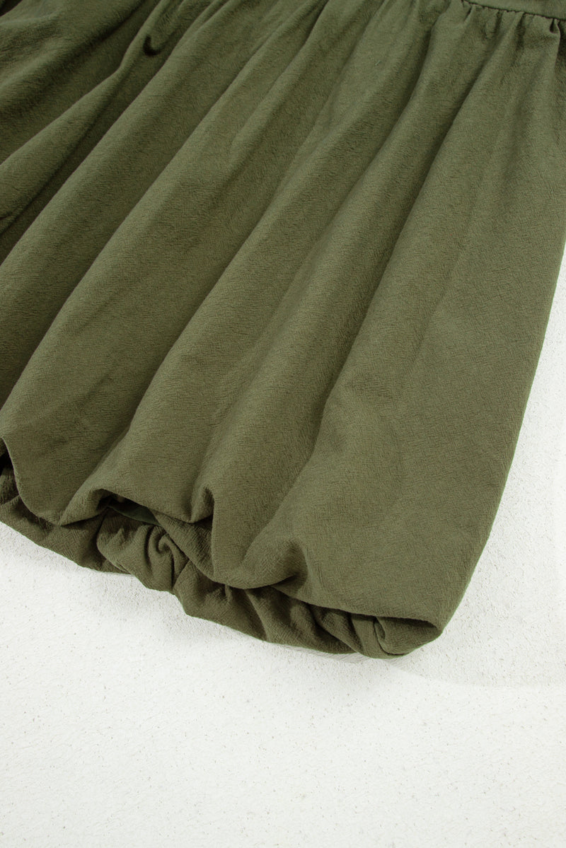 Four Leaf Clover Plus Size Collar Half Button Long Sleeve Ruffle Hem Mini Dress