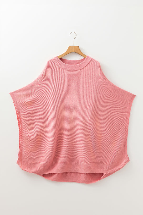 Ribbed Knit Half Sleeve Plus Size Poncho Style Sweater