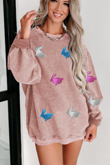Easter Bunny Patched Graphic Corded Baggy Sweatshirt