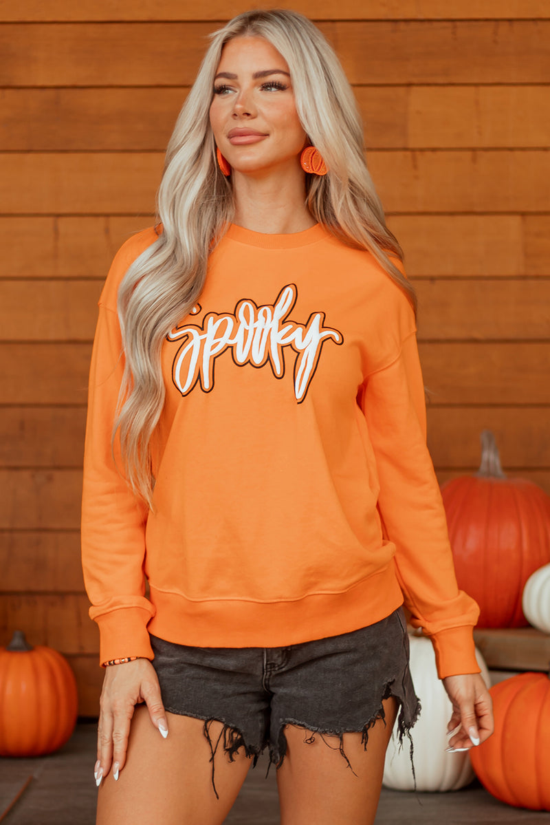 Spooky Graphic Halloween Crew Neck Holiday Sweatshirt