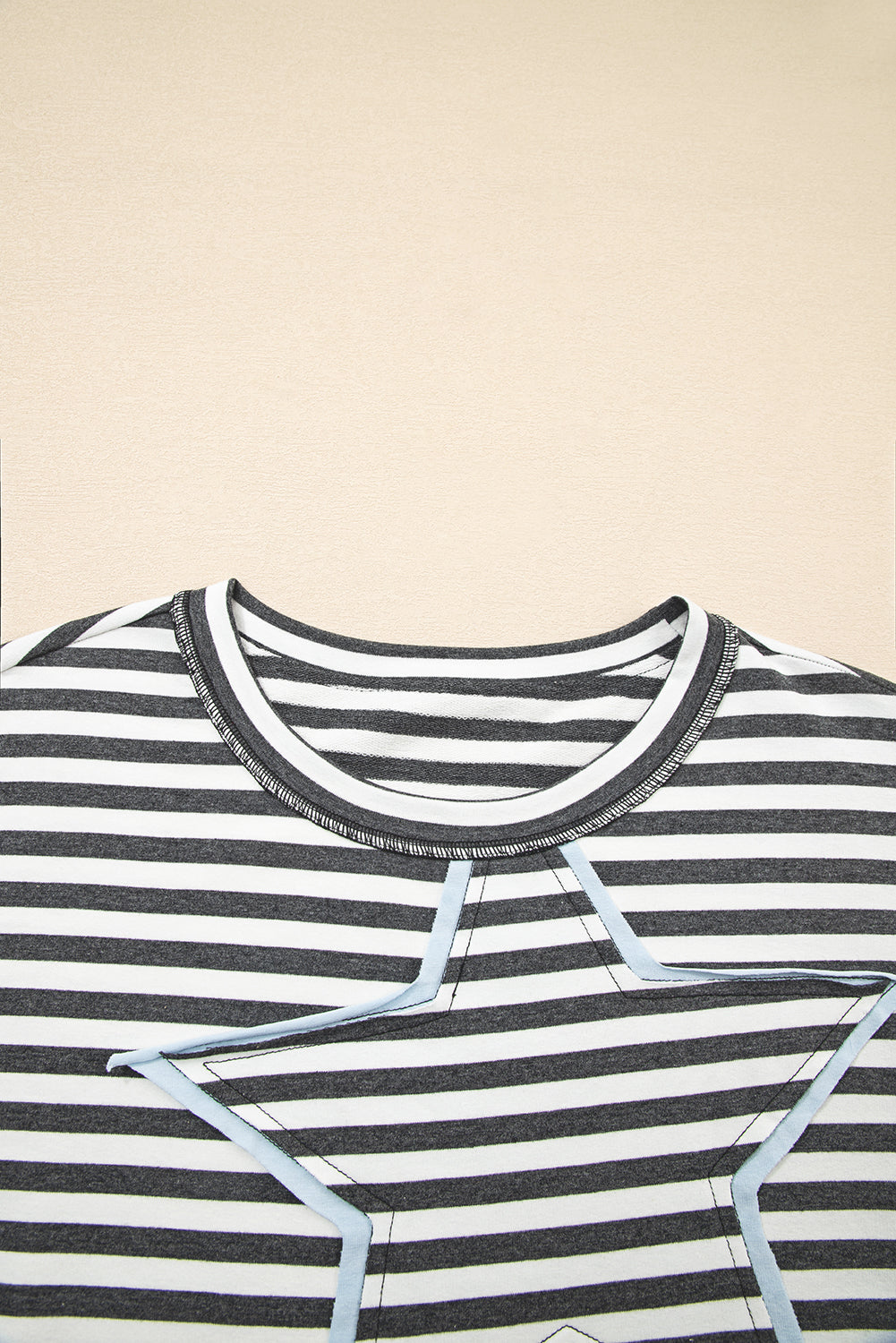 Stripe Starry Patch Drop Shoulder Raw Edge Casual Knit Top