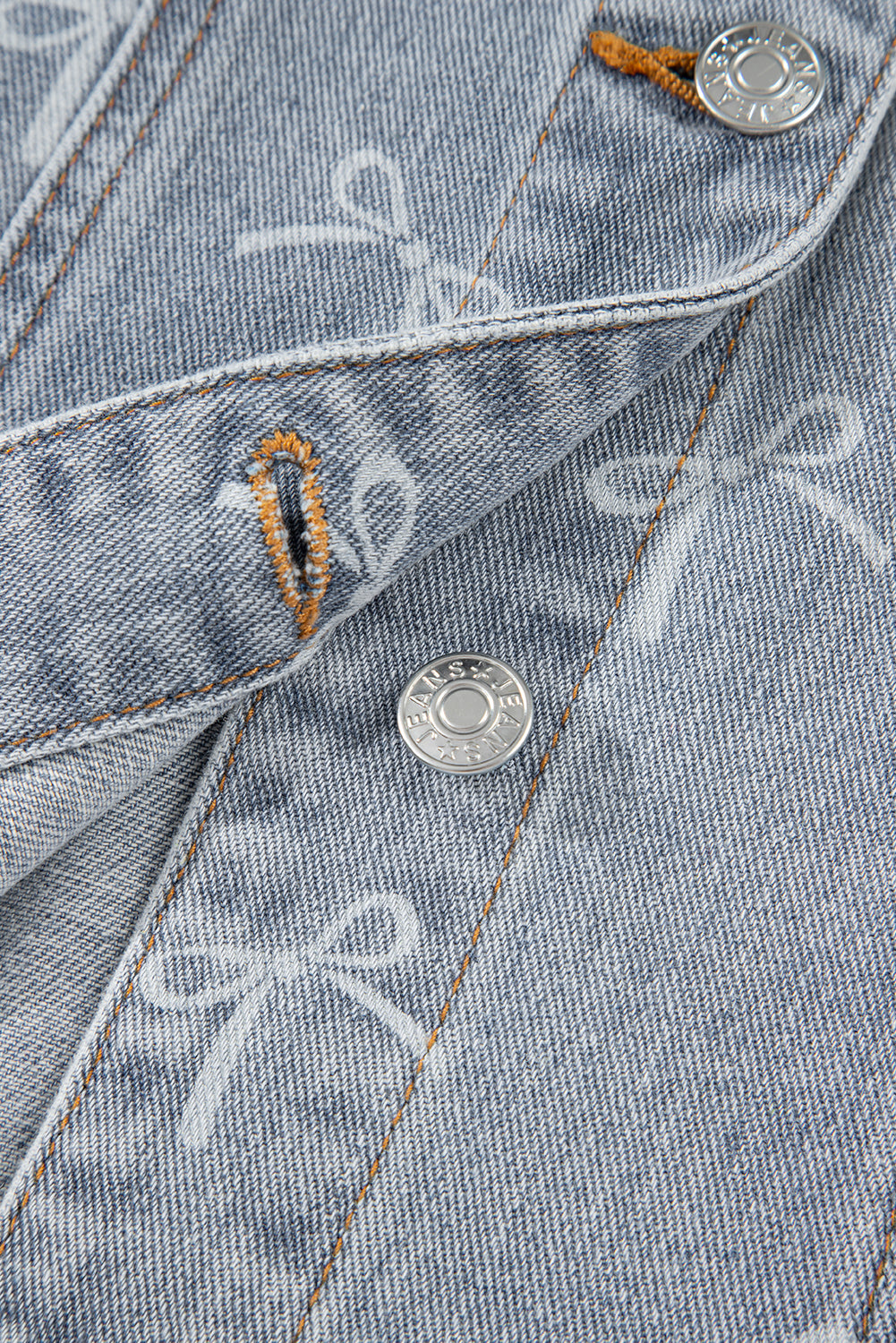 Bow Knot Print Light Wash Raw Hem Denim Jacket
