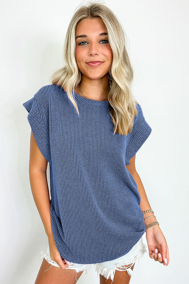 Rose Twisted Rib Wide Sleeve Crew Neck T Shirt