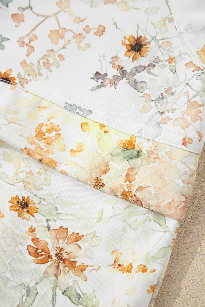 Floral Print Half Zip Hooded Long Sleeve Top