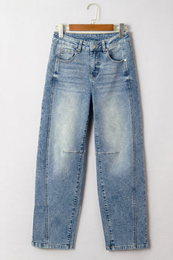 Blue Vintage Washed Seam Detail Shift Jeans