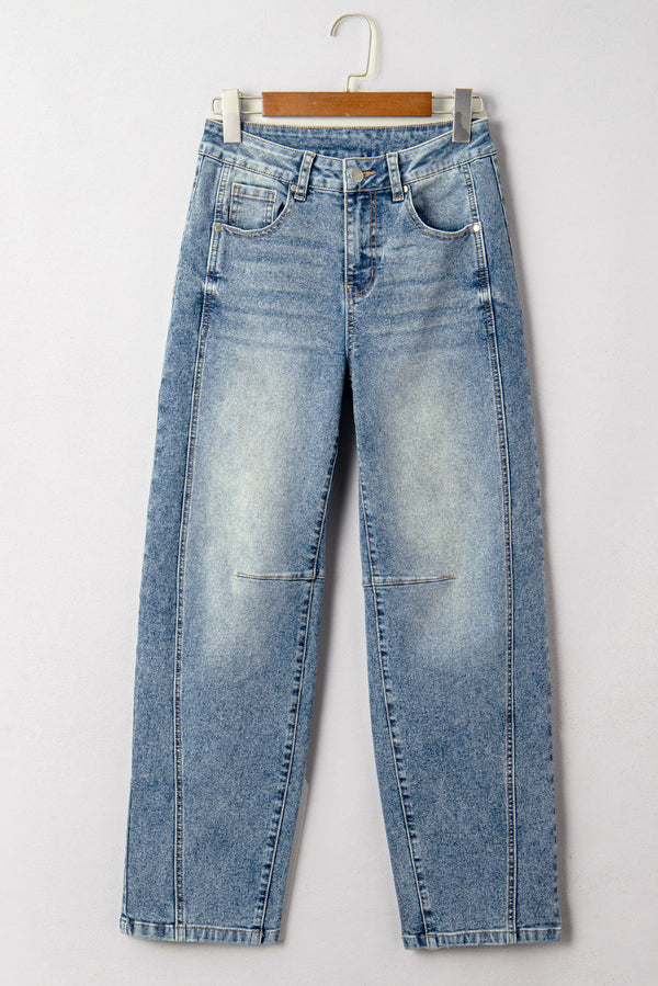 Blue Vintage Washed Seam Detail Shift Jeans