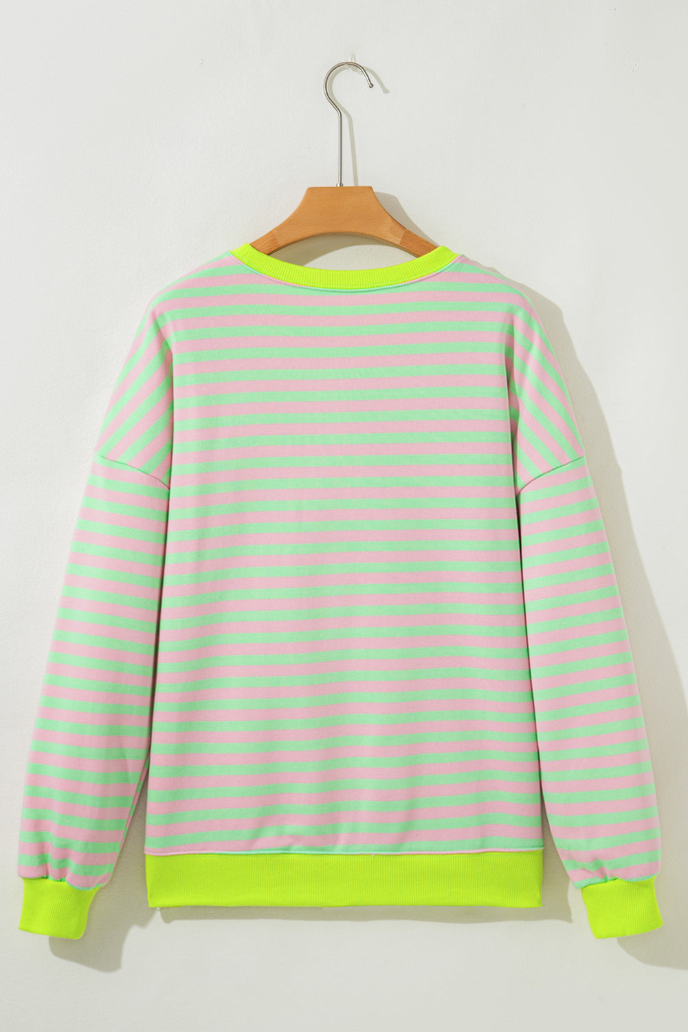 Stripe Contrast Ribbed Trim Crossed Stitch Drop Shoulder Sweatshirt