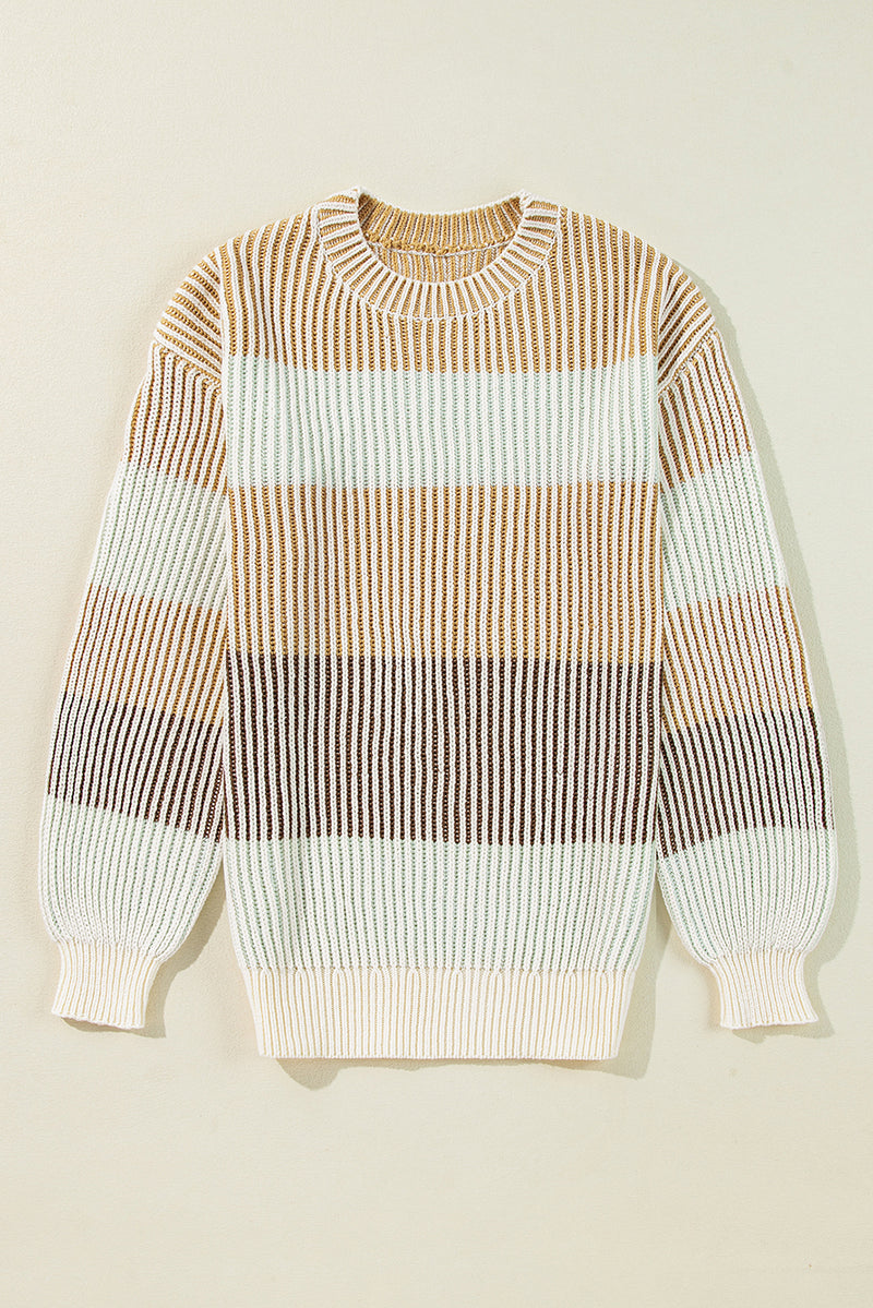 Soft Color block Textured Knit Bubble Sleeve Sweater
