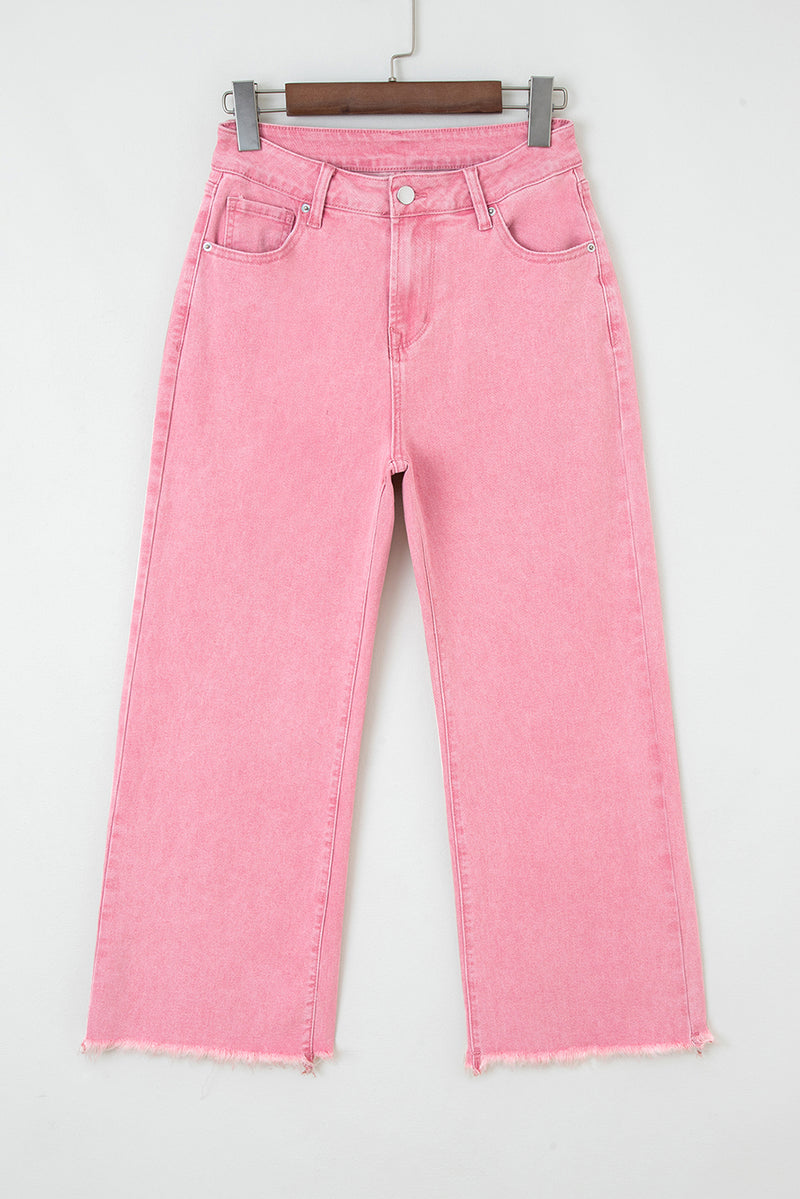 Acid Washed High Rise Cropped Wide Leg Jeans