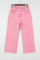 Acid Washed High Rise Cropped Wide Leg Jeans