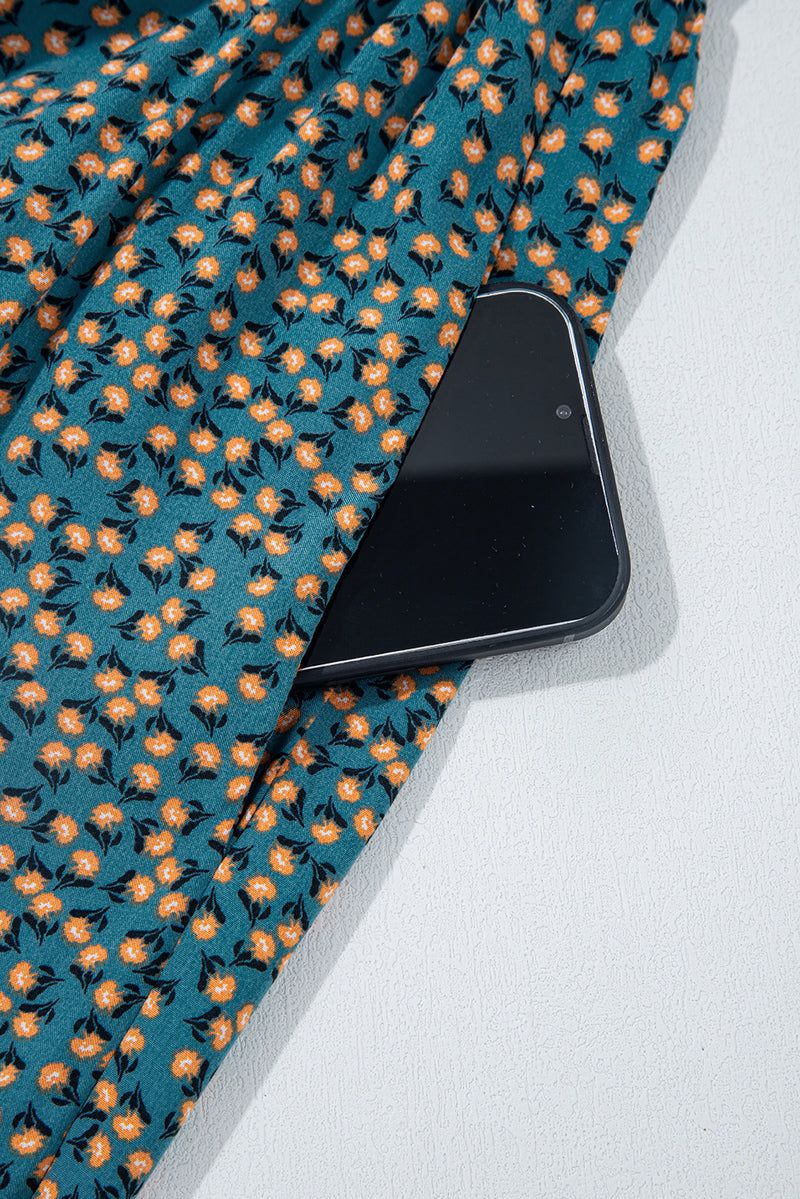 Floral Print Smocked High Waist Square Neck Jumpsuit