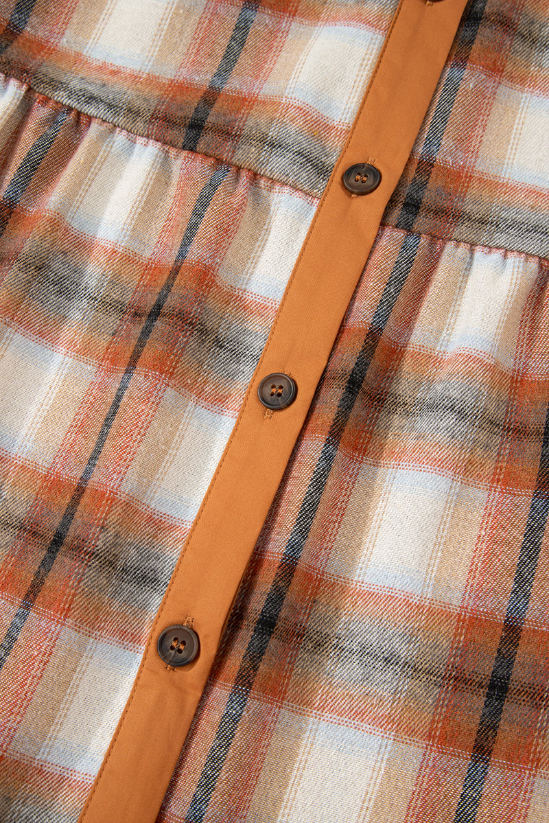 Plaid Color Block Patchwork Ruffle Hem Tunic Shirt Dress