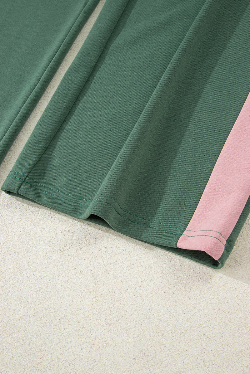 2pcs Color Block Pullover Loose Pant Set
