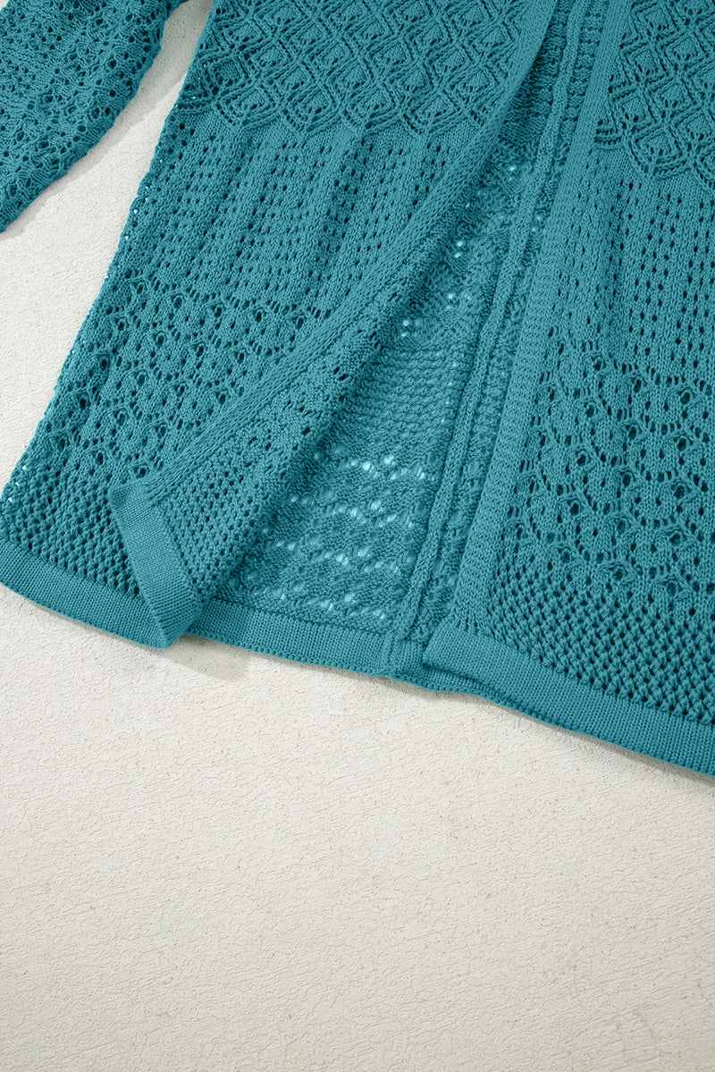 Mix Pattern Hollowed Knit Open Front Cardigan