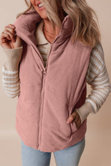 Corduroy Stand Neck Zipped Puffer Vest