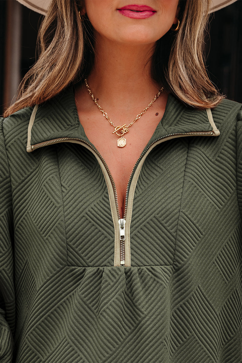 Quarter Zip Collar Bracelet Sleeve Textured Mini Dress