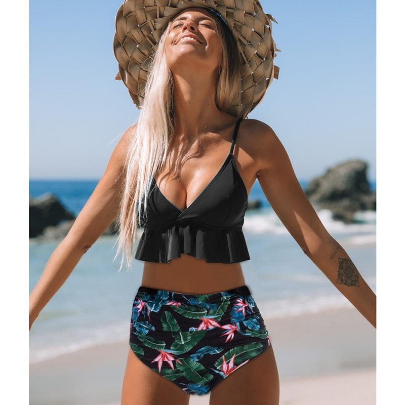 floral lotus leaf sexy Ruffled swimwear