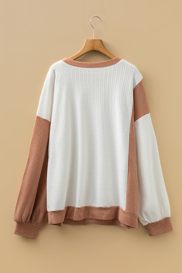 Cable Texture Ribbed Color Block Plus Size Knit Top
