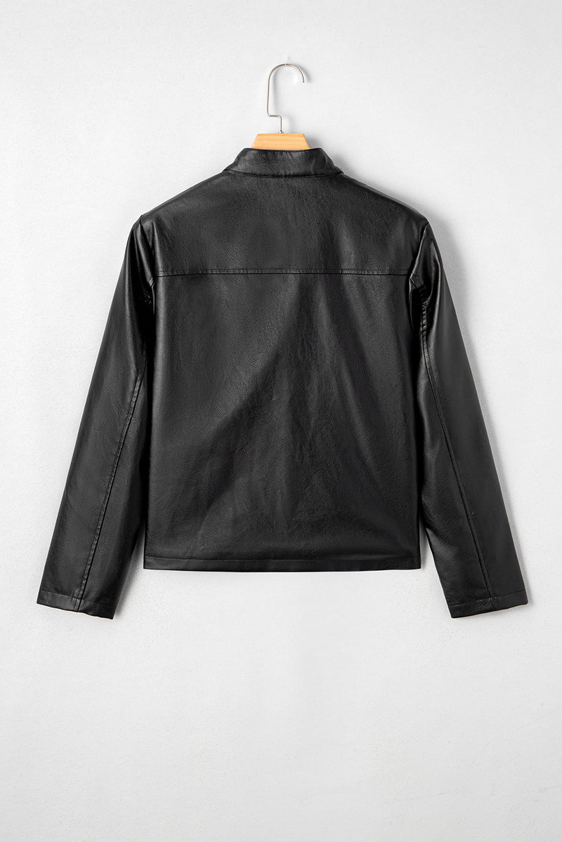 Faux Leather Buttoned Front Boxy Jacket