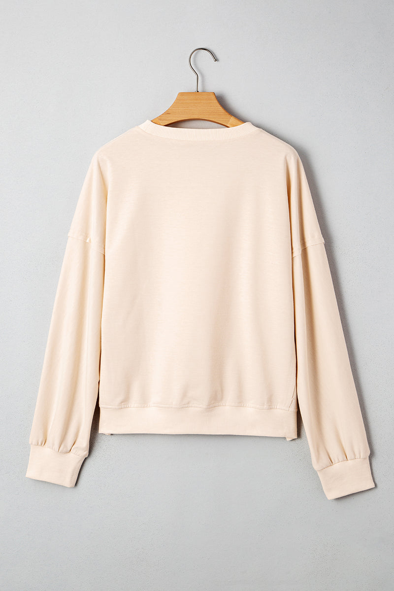 Raw Edge Flower Patch Drop Shoulder Casual Top