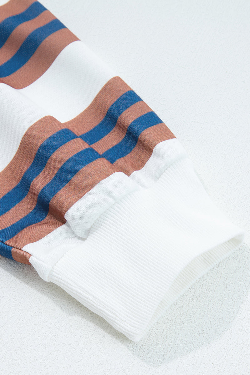 Brown Stripe Crew Neck Drop Shoulder Pullover Sweatshirt