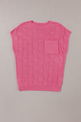 Solid Lattice Textured Knit Short Sleeve Sweater