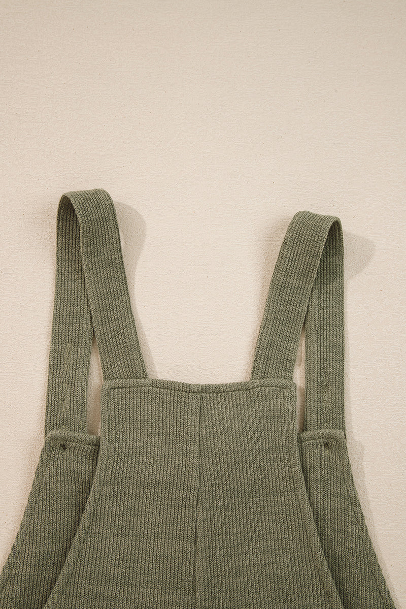 Solid Color Knit Loose Straight Leg Casual Overall Jumpsuit